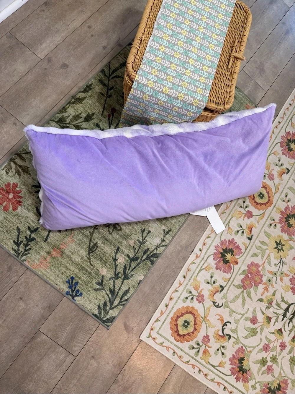 New Large Girl’s Tie Dye Furry Plush Body Pillow Purple White Pillow 16x36”